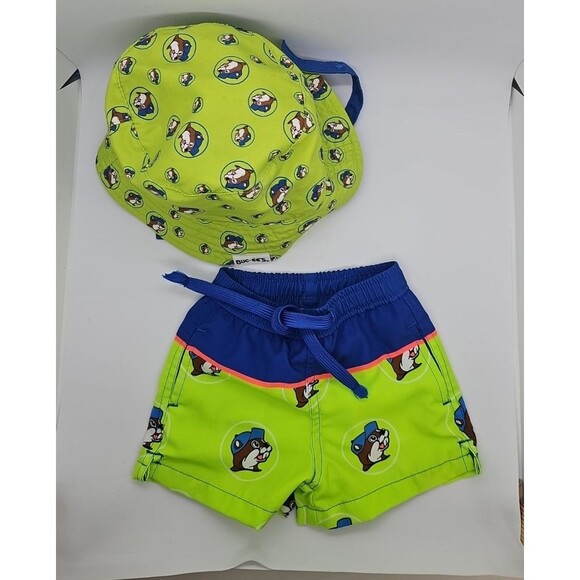 BUC-EE'S Boy's Baby Infant 6-9 Month Swimming Shorts matching sun hat - Picture 1 of 7